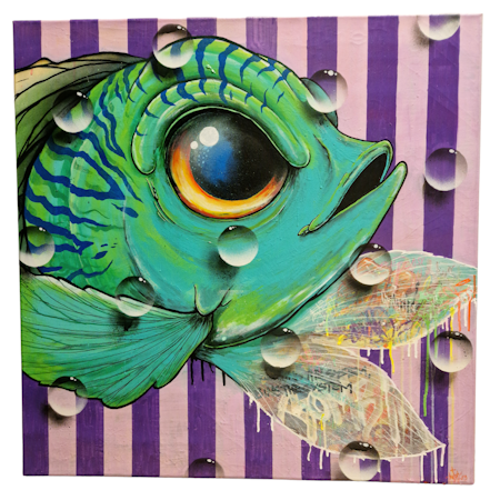 Graffish - blandteknik på duk av Matthias Tautz 80x80 cm