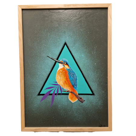 Kingfisher - blandteknik på duk av Matthias Tautz 53x72 cm