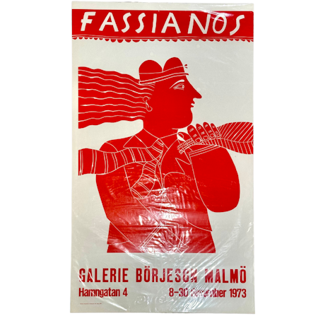 "Alekos Fassianos, Utställningsaffisch från Galerie Börjeson Malmö 1973. 55x95 cm "