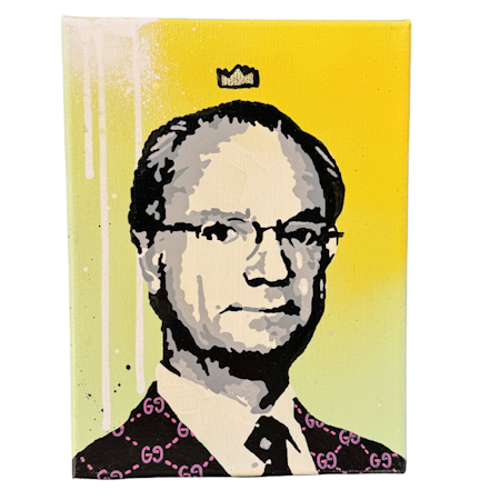 Mike Blomqvist "Carl Gucci", Blandteknik på duk. 17,5x23,5 cm 3/9