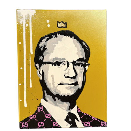 Mike Blomqvist "Carl Gucci", Blandteknik på duk. 17,5x23,5 cm 8/9