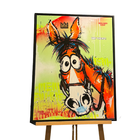 "Hay There" blandteknik på duk av Mike Blomqvist. 60x80 cm.