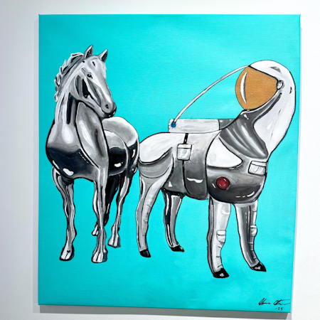 "Horstronaut" akryl på duk av Adam Ström. 70x80 cm.