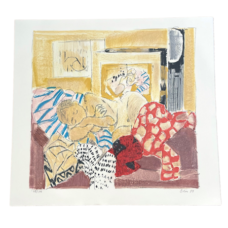 "Sovande man", litografi av Gustav Bolin (1920-1999), 66x61 cm.