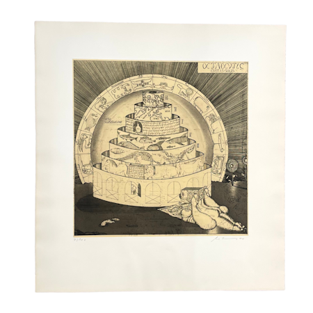 "Civitas Solis", etsning av Uwe Bremer ur mappen Atlantis, 70x75 cm.