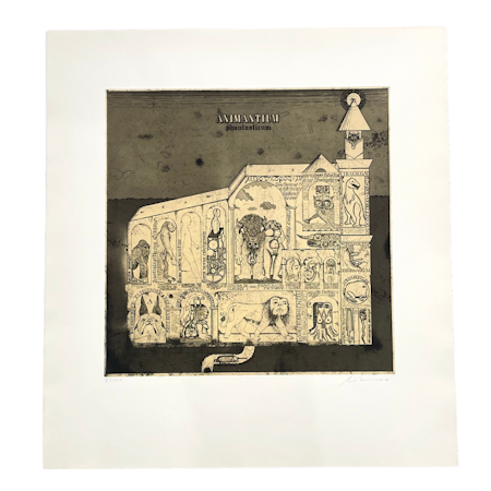"Animantium phantasticum", etsning av Uwe Bremer ur mappen Atlantis, 70x75 cm.