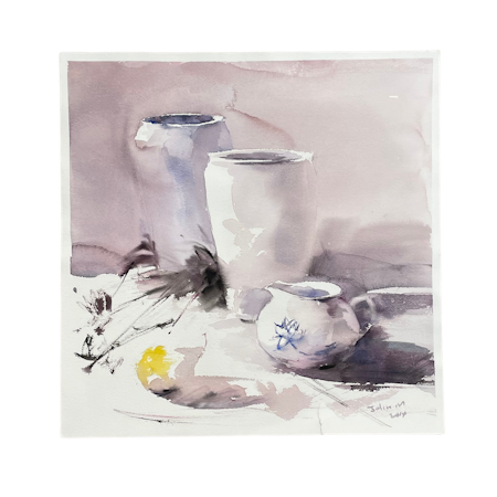 "Stilleben", akvarell av John Ma, 45,5x46 cm.