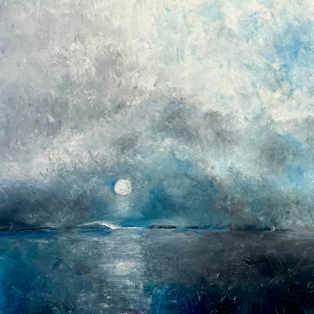Silence sets in, olja på duk av Lo Fehrling, 103x103 cm