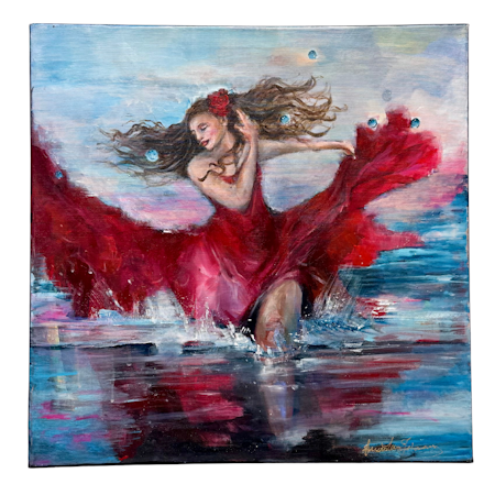 Sommar, akryl på duk av Anna Lena Johansson, 60x60 cm