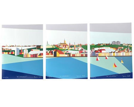 Oh! Copenaghen!, Färgserigrafi (triptyk) av Franco Costa, ca 180x80 cm
