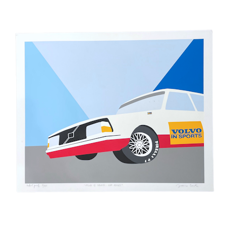 Volvo in sports: Car races, Färgserigrafi av Franco Costa, 76,5x63 cm