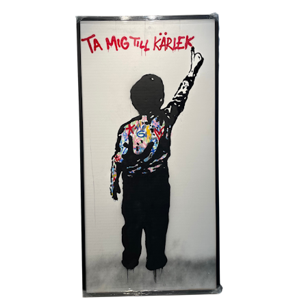 Ta mig till kärlek, Blandteknik på byggplank av Hellstrom Street Art, 115x230 cm