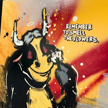 Smell the flowers, Blandteknik på duk av Mike Blomqvist, 83x63 cm