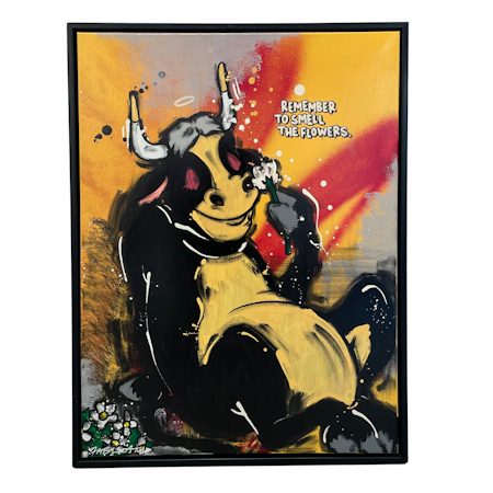 Smell the flowers, Blandteknik på duk av Mike Blomqvist, 83x63 cm