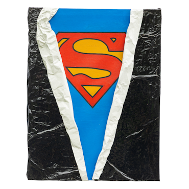 Superman, Mixed media av Adam Ström. 90 x 70 cm. Tavla, del av serien Wrapped