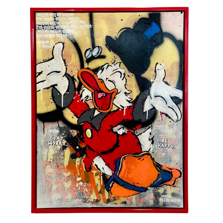 Don't Worry, Be happy, blandteknik på duk av Mike Blomqvist, 64x83 cm