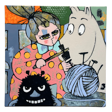 Partners in Crime, Akryl på duk av Hanna Ekegren, 50x50 cm