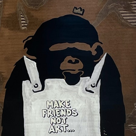 Make Friends Not Art, Blandteknik på kartong av Mike Blomqvist, 51x88 cm