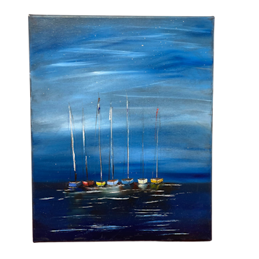 Båtlåt, Olja på duk av Lasse Kronér, 40x50 cm
