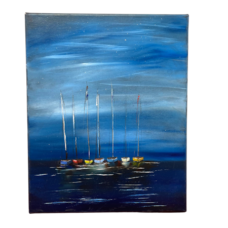 Båtlåt, Olja på duk av Lasse Kronér, 40x50 cm