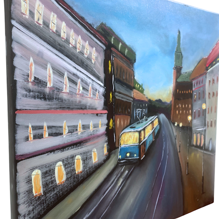 Känn ingen sorg för mig Göteborg, Olja på duk av Lasse Kronér, 40x40 cm