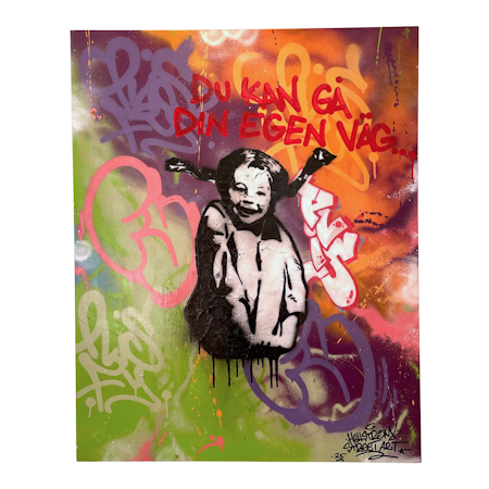 Du kan gå din egen väg, Blandteknik på duk av Hellstrom Street Art & PLIS, 80x100 cm