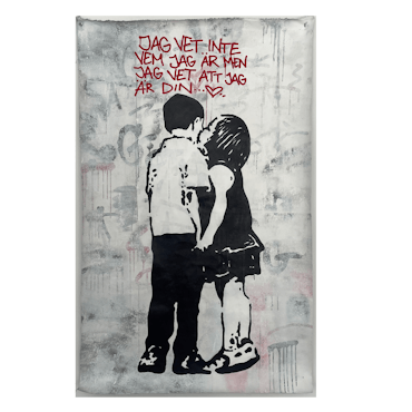 Jag vet inte vem jag är, Blandteknik på duk av Hellstrom Street Art, 87x140 cm