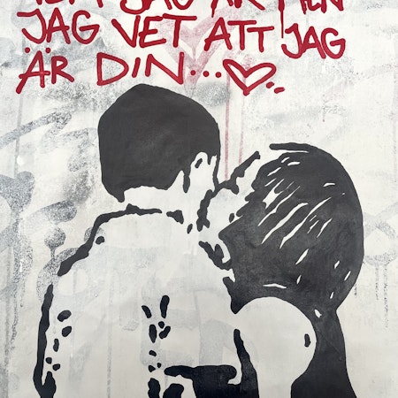 Jag vet inte vem jag är, Blandteknik på duk av Hellstrom Street Art, 87x140 cm