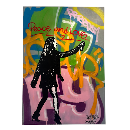 Peace & Love, Blandteknik på duk av Hellstrom Street Art & Adure, 90x90 cm