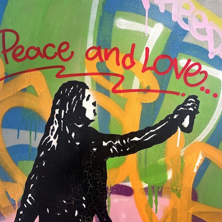 Peace & Love, Blandteknik på duk av Hellstrom Street Art & Adure, 90x90 cm