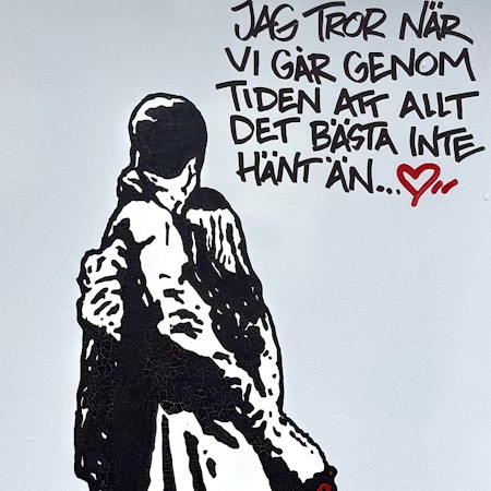 Jag tror när vi går.., Blandteknik på duk av Hellstrom Street Art, 70x100 cm