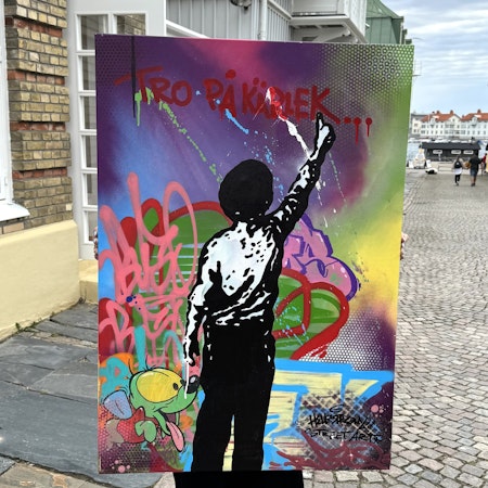 Tro på kärlek...,Blandteknik på duk av Hellstrom Street Art & Buso  70x100 cm