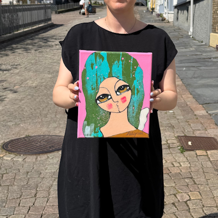 "Kind mot kind", Akryl på duk av Hanna Ekegren, 22x27 cm