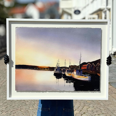 'Resö hamn', Akvarell av Kalle Nilsson, 93x73 cm