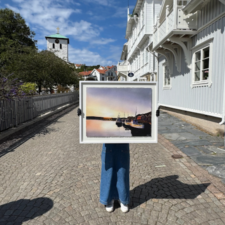 'Resö hamn', Akvarell av Kalle Nilsson, 93x73 cm