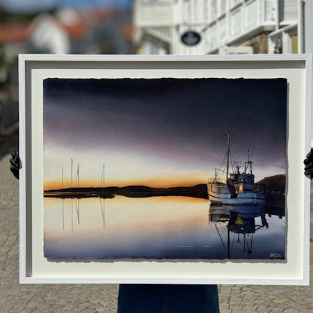 'Skymning i Fjällbacka', Akvarell av Kalle Nilsson, 93x73 cm