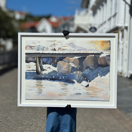 'Bryggan i Gerlesborg', Akvarell av Kalle Nilsson, 124x94 cm