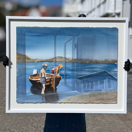 'Gå på ö', Akvarell av Kalle Nilsson, 93x73 cm