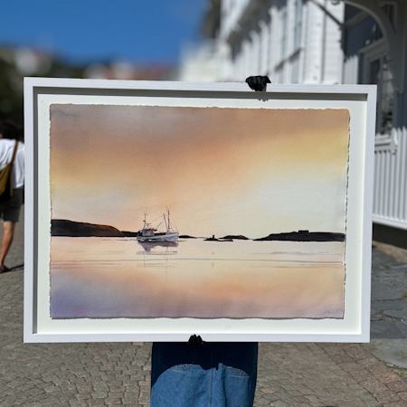 'In mot hamn', Akvarell av Kalle Nilsson, 124x94 cm