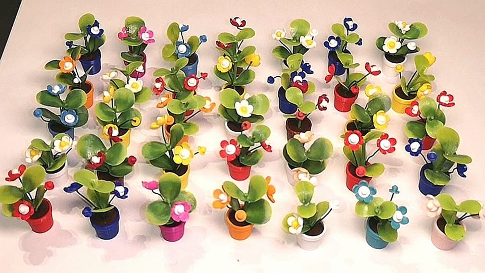 Blomma med knopp i kruka