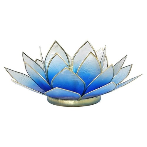 Lotusblomma ljusblå/vit med guldkant, Ljushållare