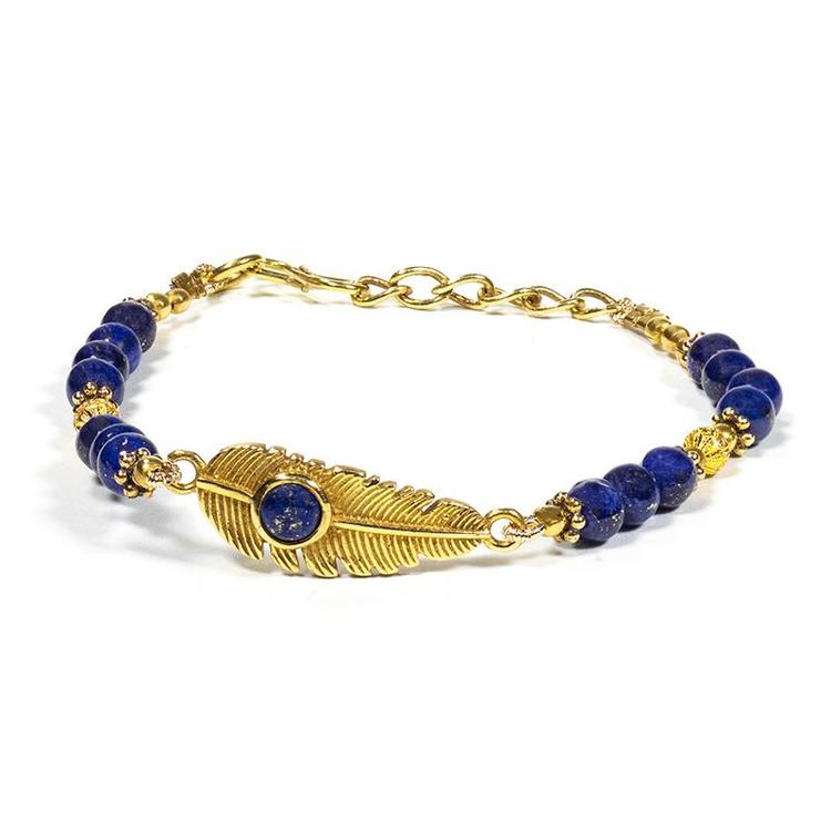 Armband med fjäder och Lapis Lazuli