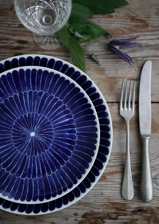 4-pack Selma feather dinner plate blue