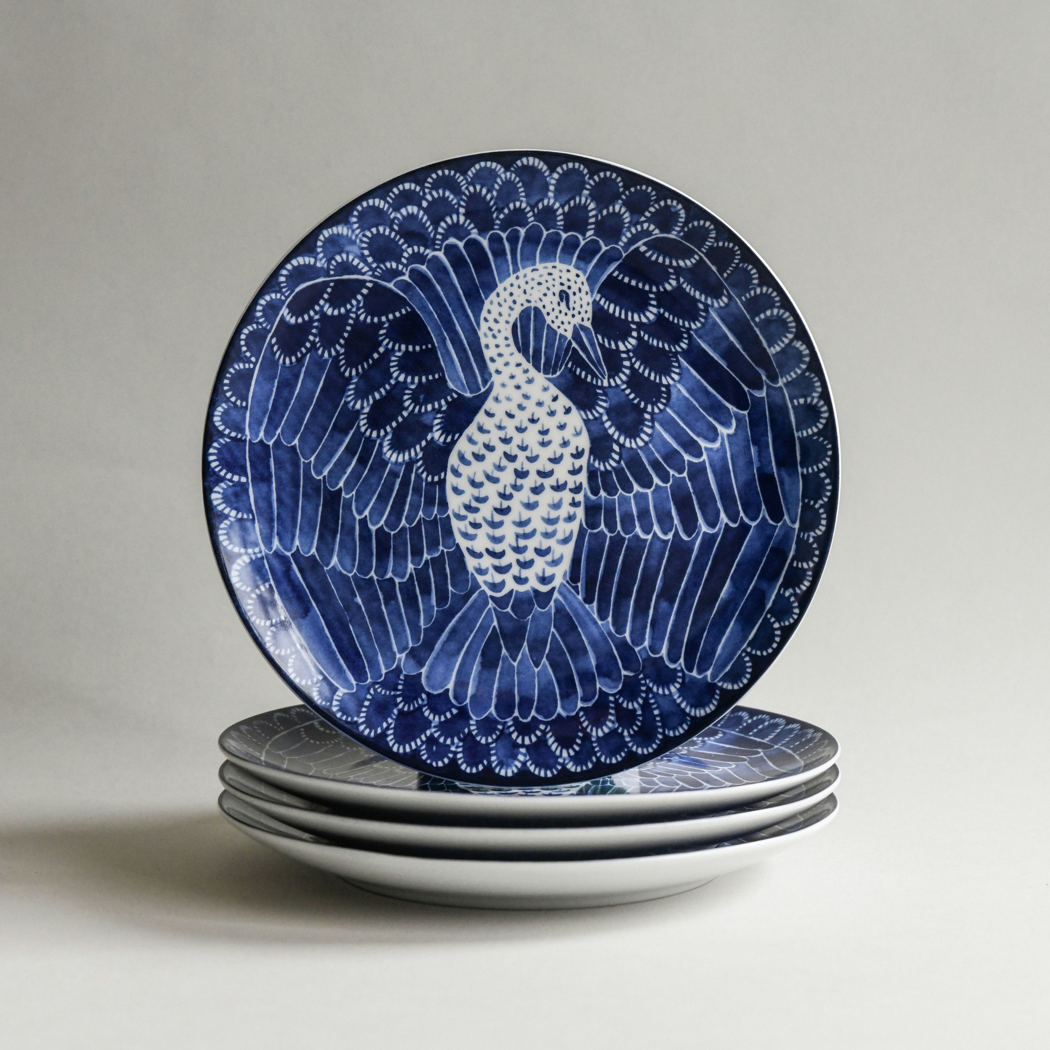 4-pack Selma bird small plate blue