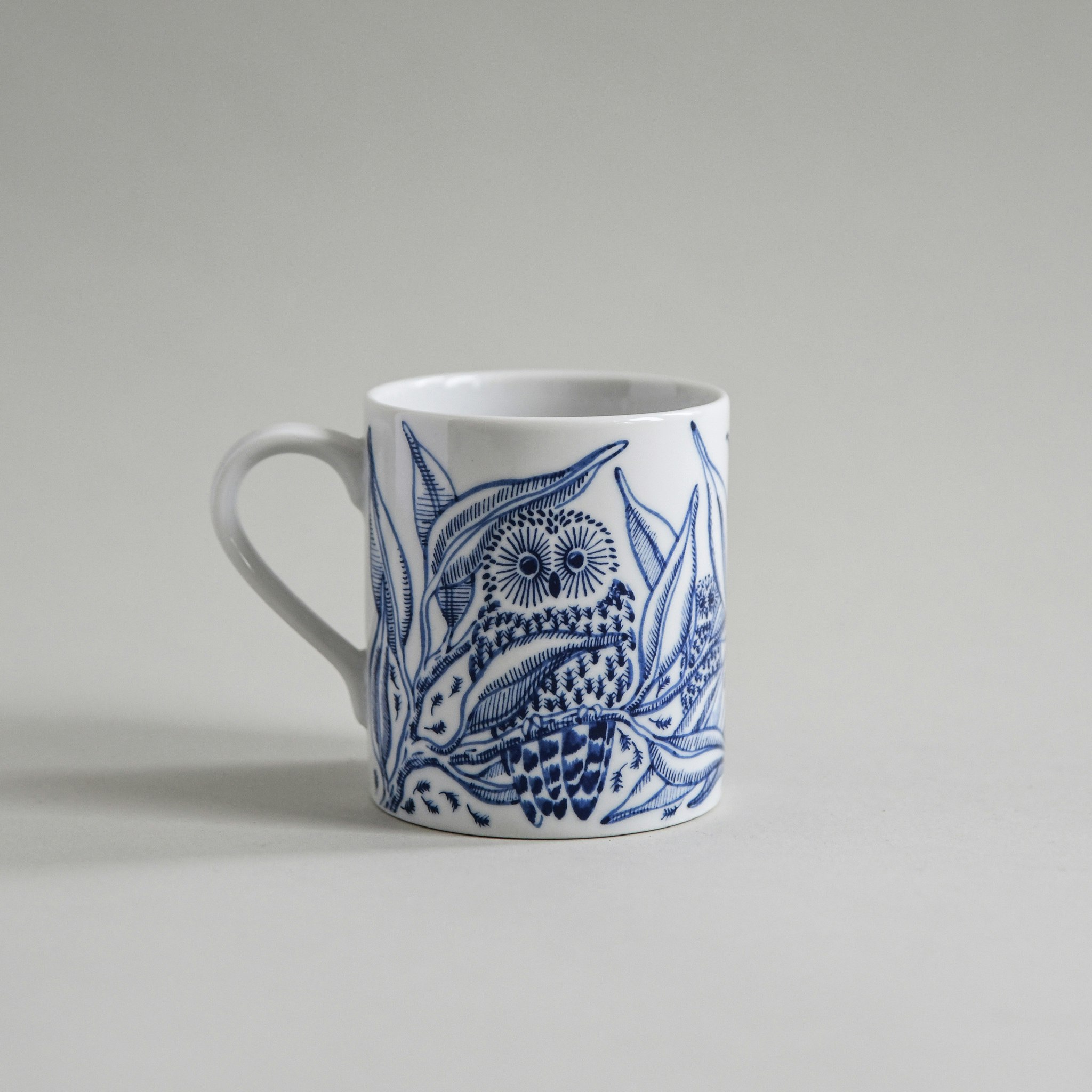 Owls at night mug blue