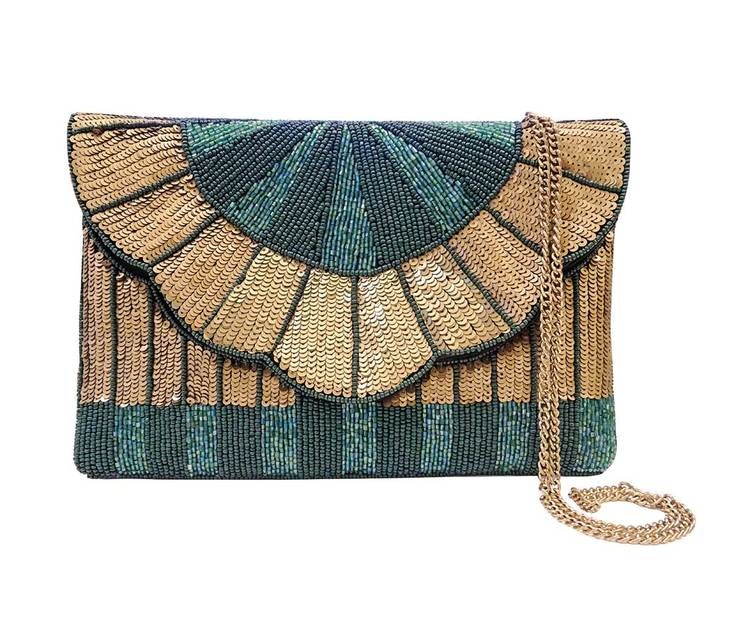 Queenly Beaded Clutch Green