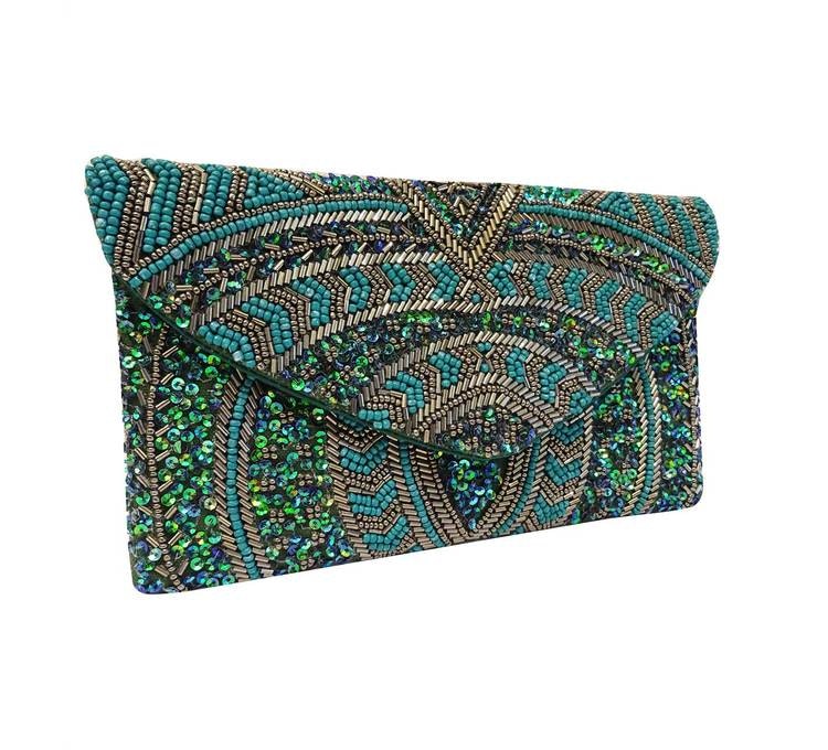 Sintra Beaded Clutch Emerald