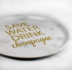 Bricka Rund Save water drink champagne