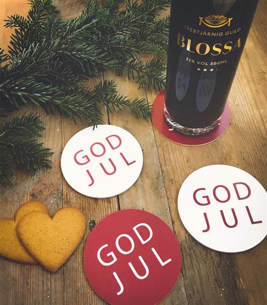 Glasunderlägg God Jul 4-pack Röd och vit