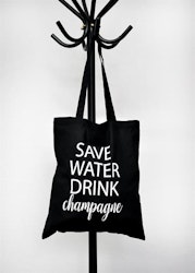 Tygkasse Save water drink champagne Svart
